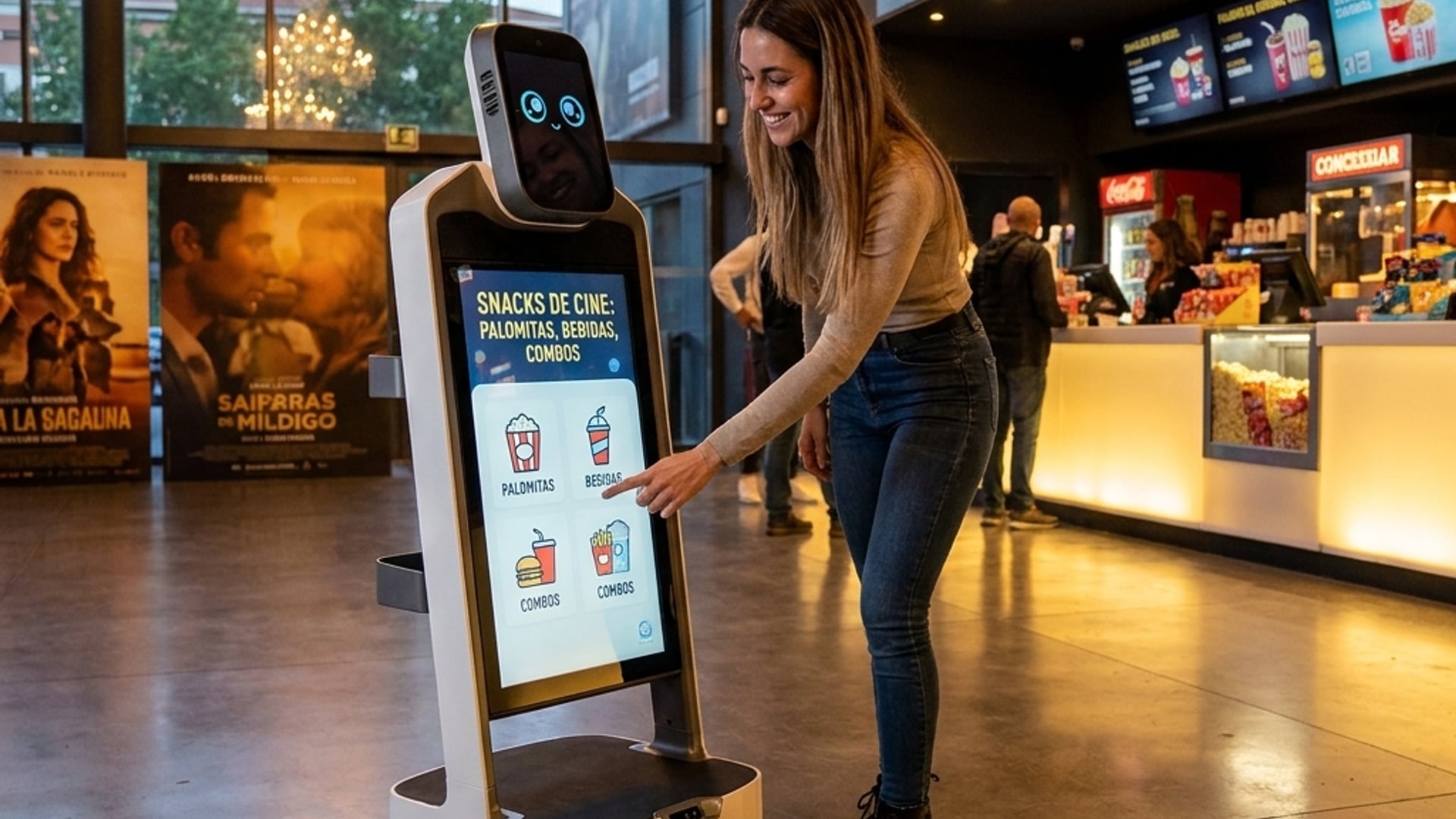 Pantalla del robot en cine — recomendador de productos del bar