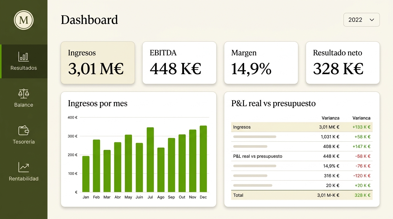 Ejemplo de cuadro de mando a medida de BROMDEL — adaptamos las métricas a tu restaurante: ventas, food cost, margen y ocupación